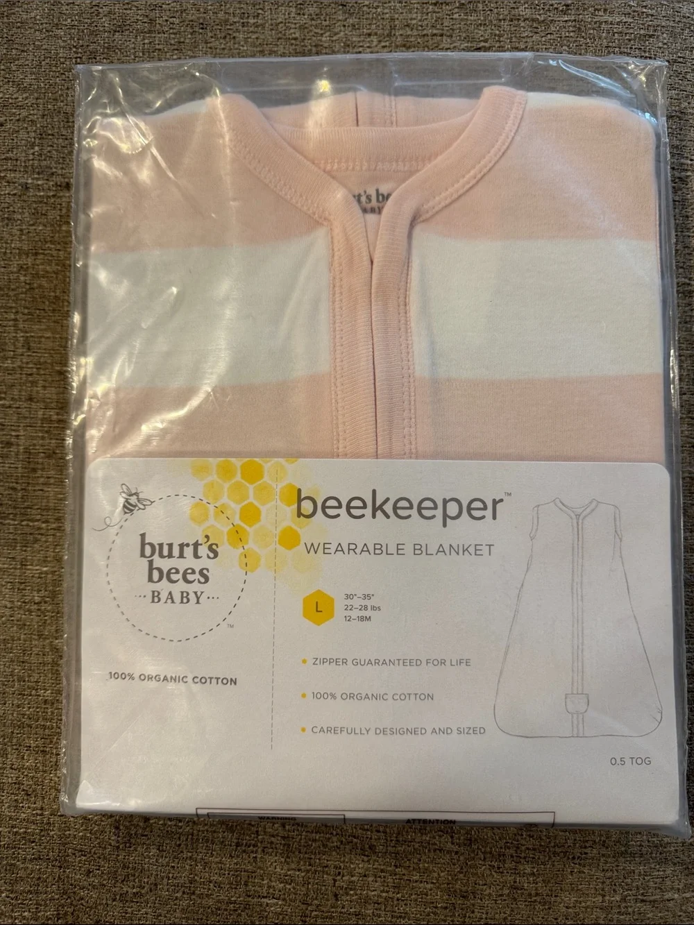 Burt's Bees Baby Pink & White Striped Wearable Blanket